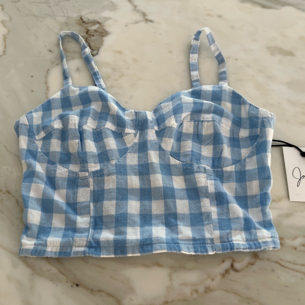 JAPNA BLUE WHITE ADJUSTABLE COTTON CROP TOP SIZE S NWTS! - Picture 3 of 10
